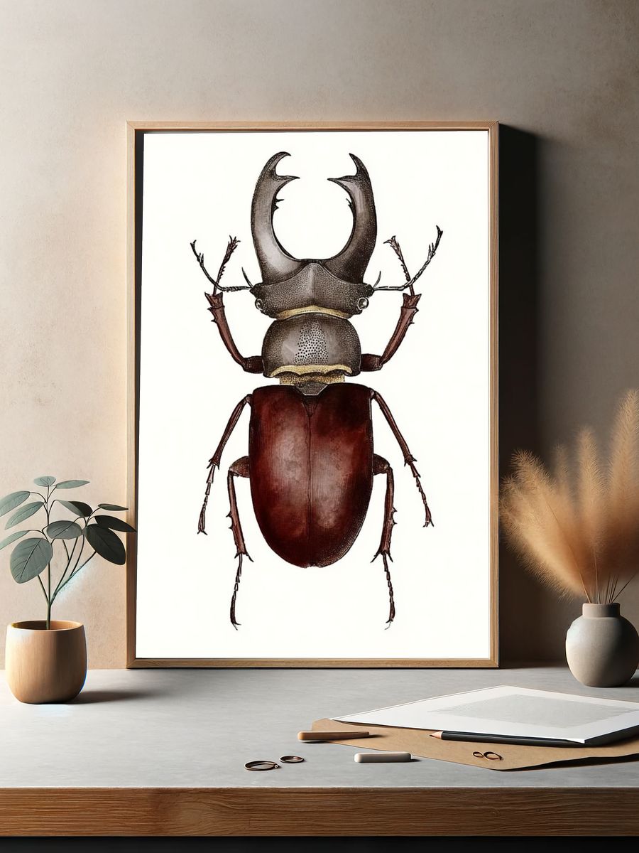 Stag Beetle Illustration Poster. — room view 2