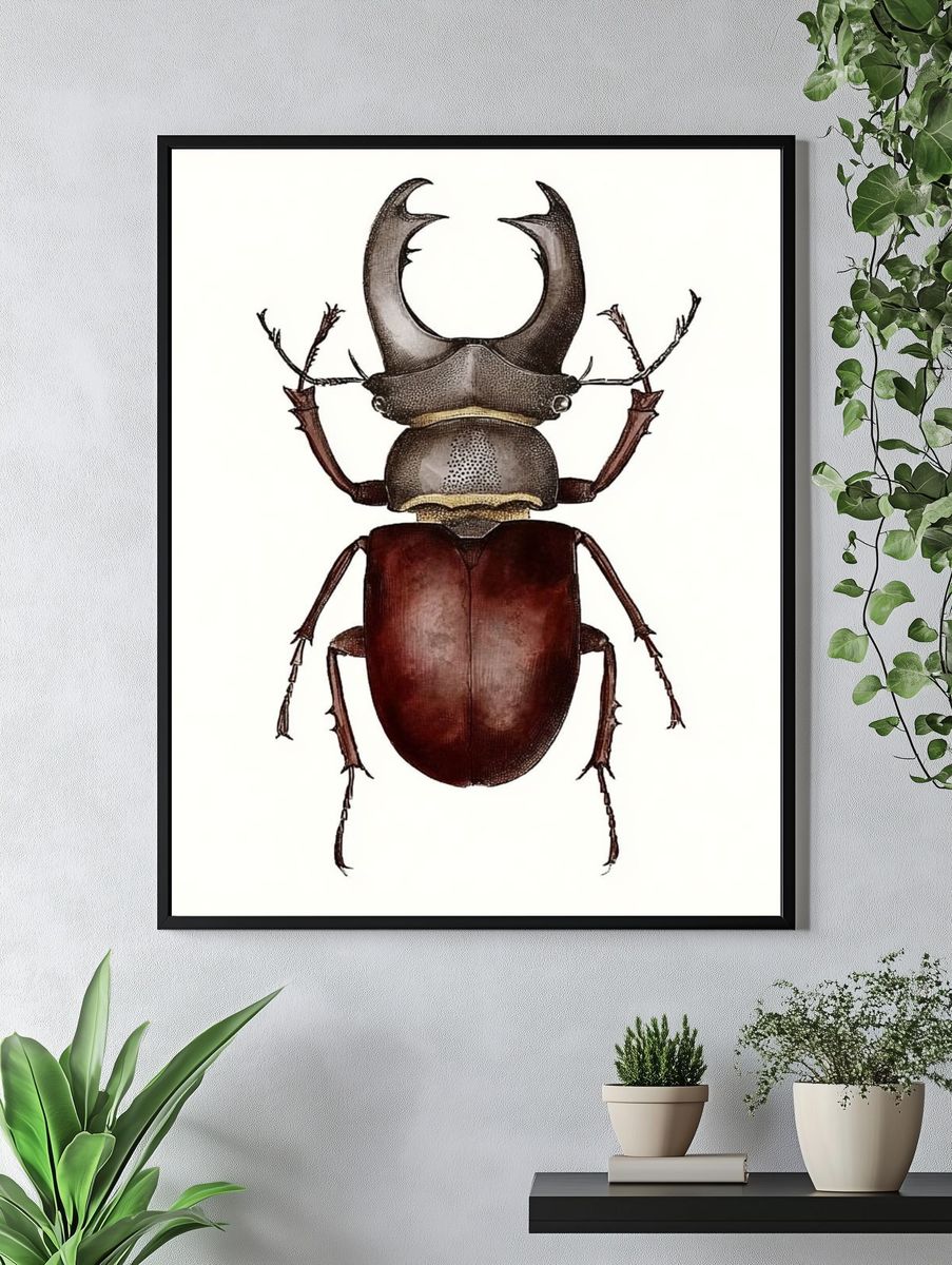 Stag Beetle Illustration Poster. — room view 4