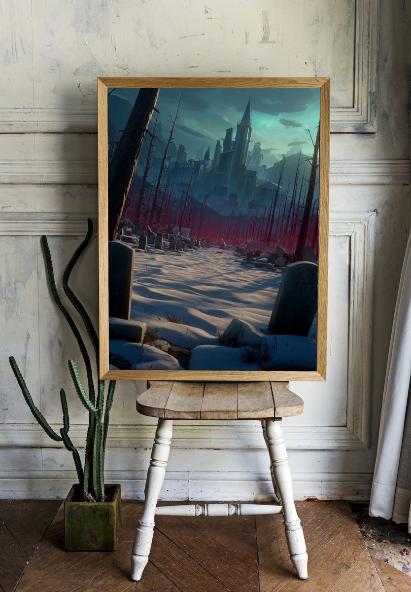 Haunted Cityscape Fantasy Print. room preview