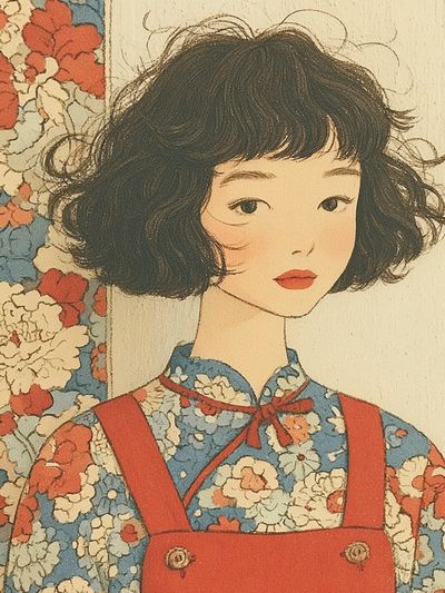 Floral Girl Portrait Vintage Print. poster