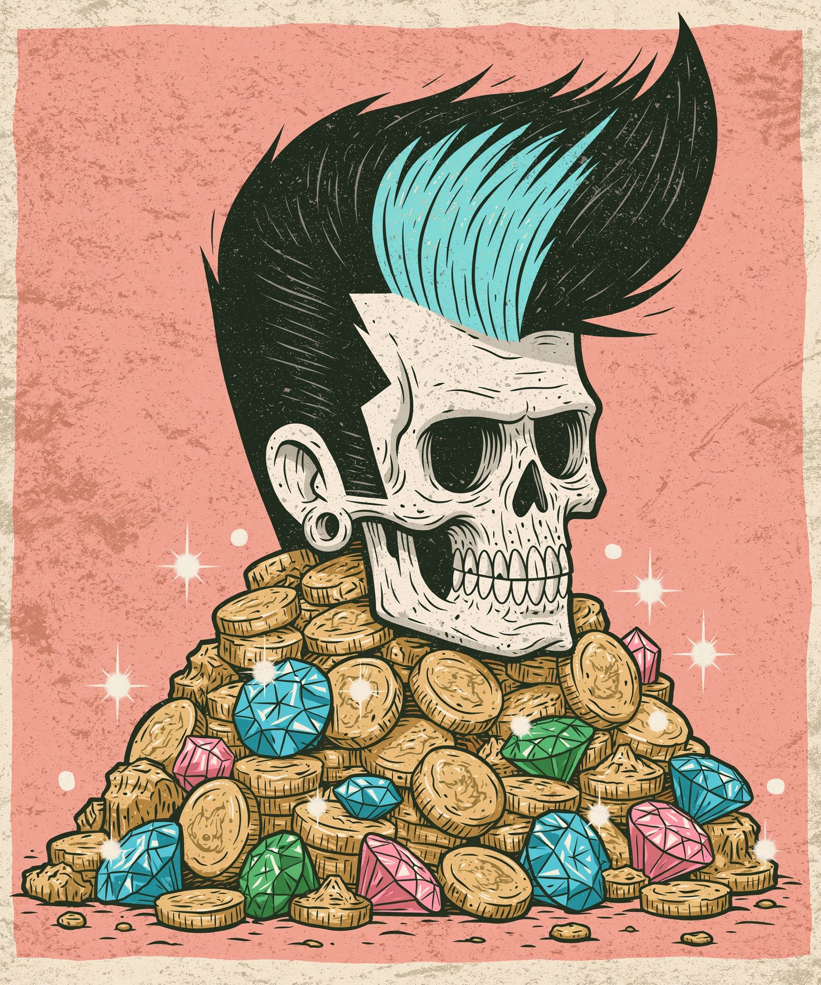 Punk Skull Treasure Illustration Poster. poster detail
