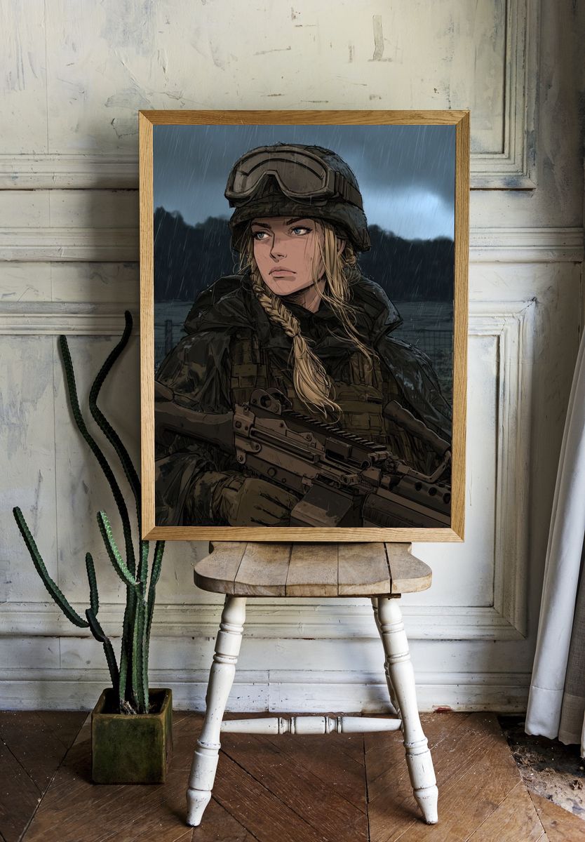 Rainy Soldier Portrait Poster. room preview