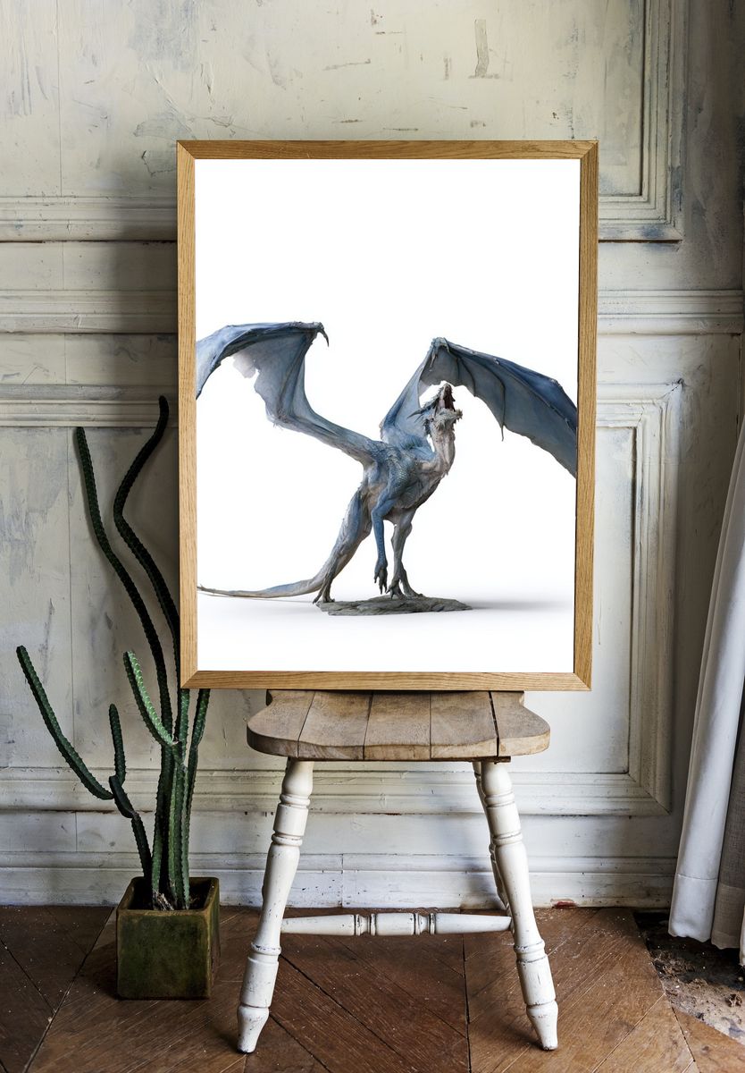Blue Dragon Fantasy Illustration Poster. — room view 1