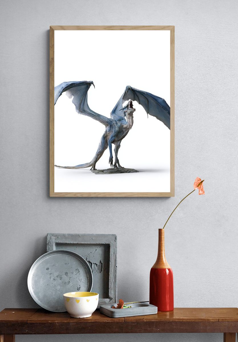 Blue Dragon Fantasy Illustration Poster. — room view 3