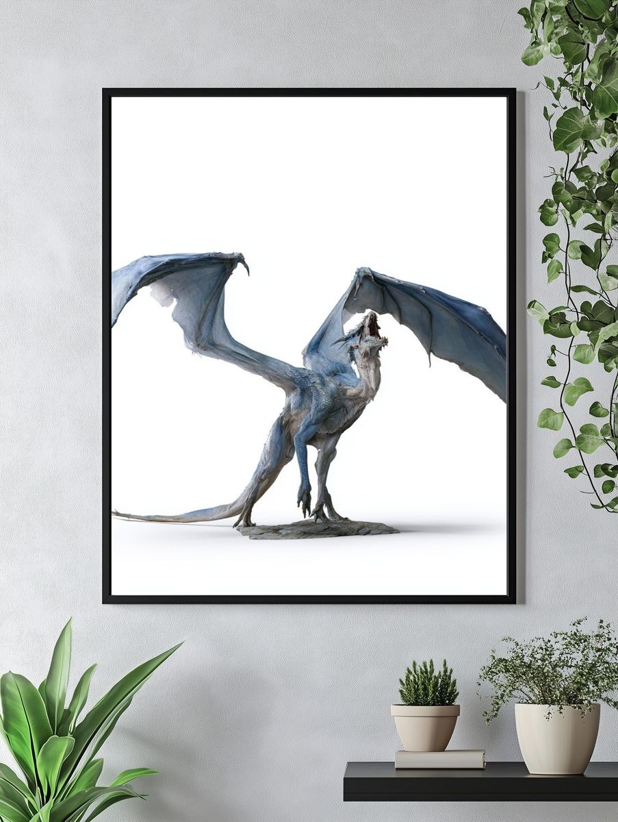 Blue Dragon Fantasy Illustration Poster. — room view 4