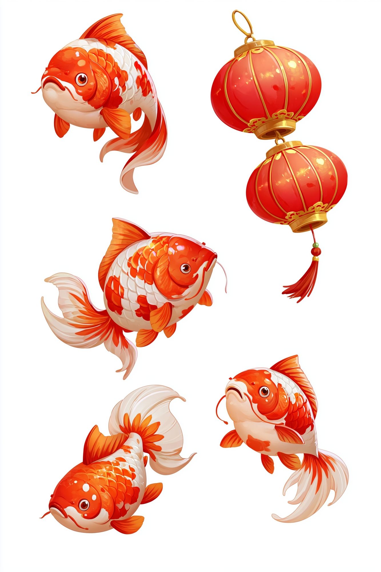 Koi Fish and Lantern Illustration Poster. poster detail