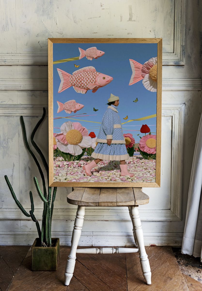 Dreamy Fish Garden Illustration Poster. — room view 1