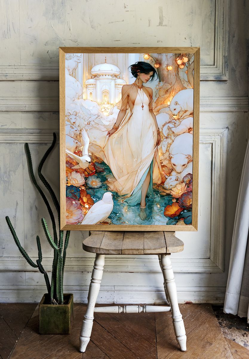Celestial Swan Maiden Illustration Poster. room preview