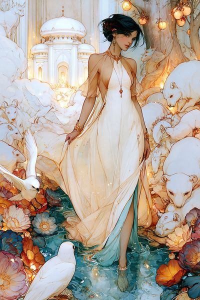 Celestial Swan Maiden Illustration Poster. poster