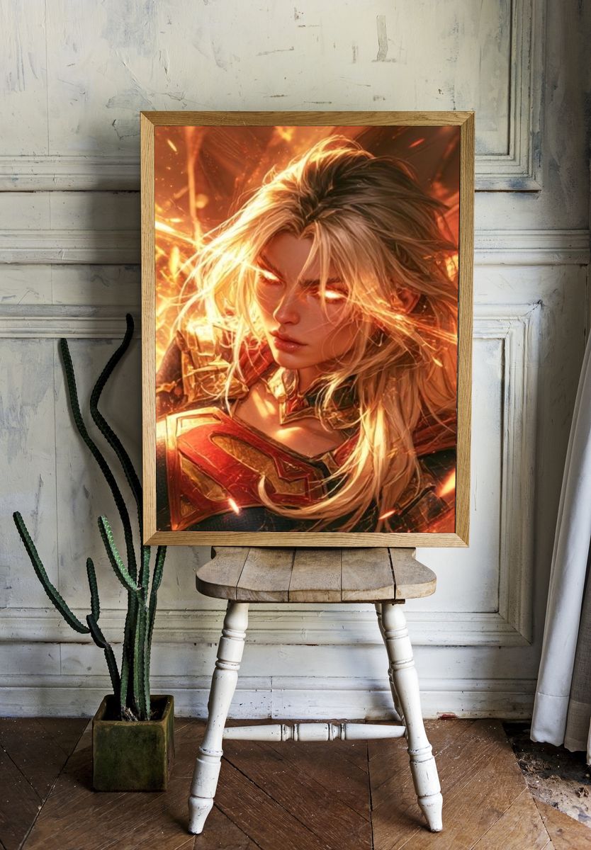 Blazing Heroine Digital Art Poster. — room view 1