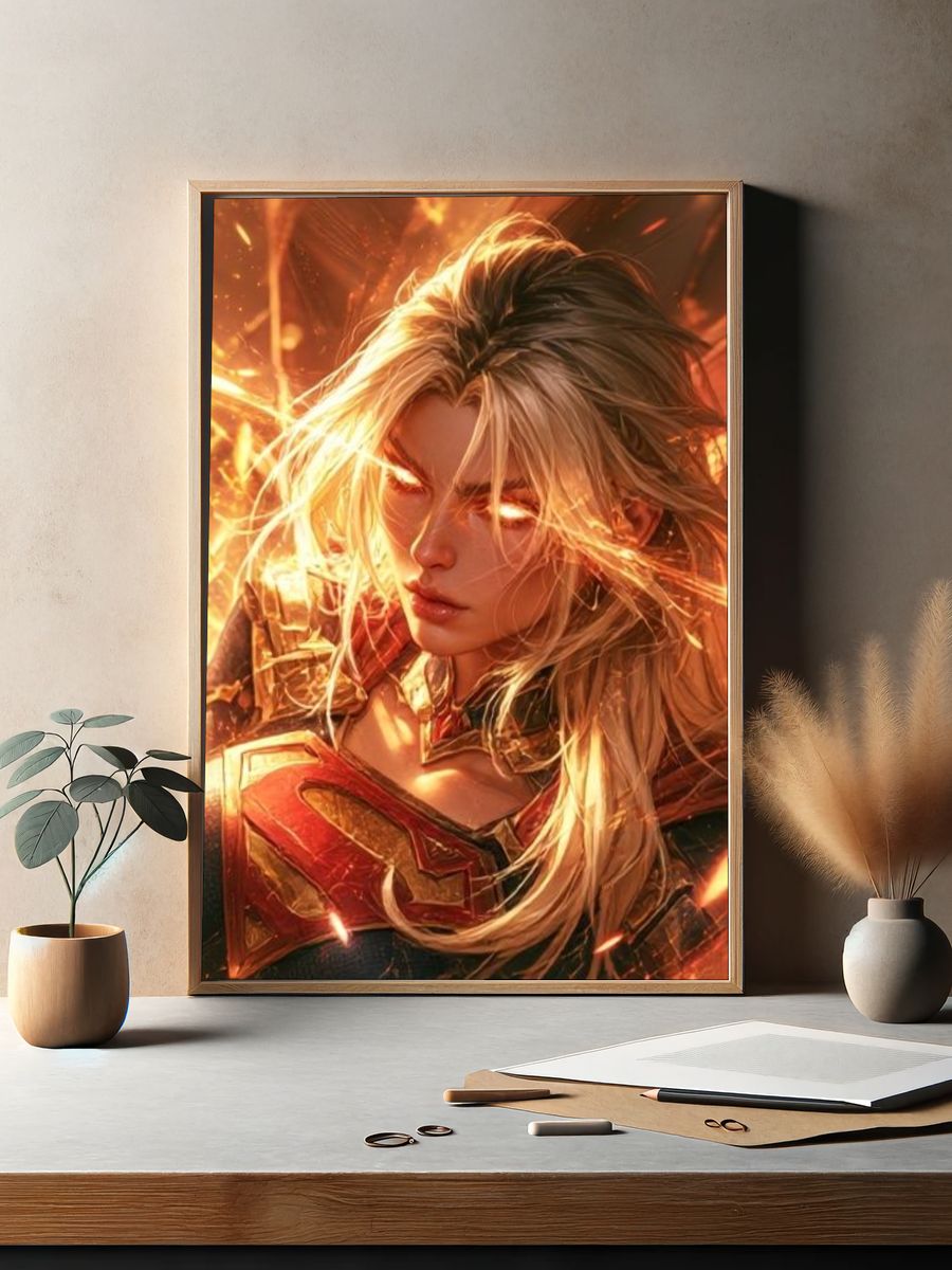 Blazing Heroine Digital Art Poster. — room view 2