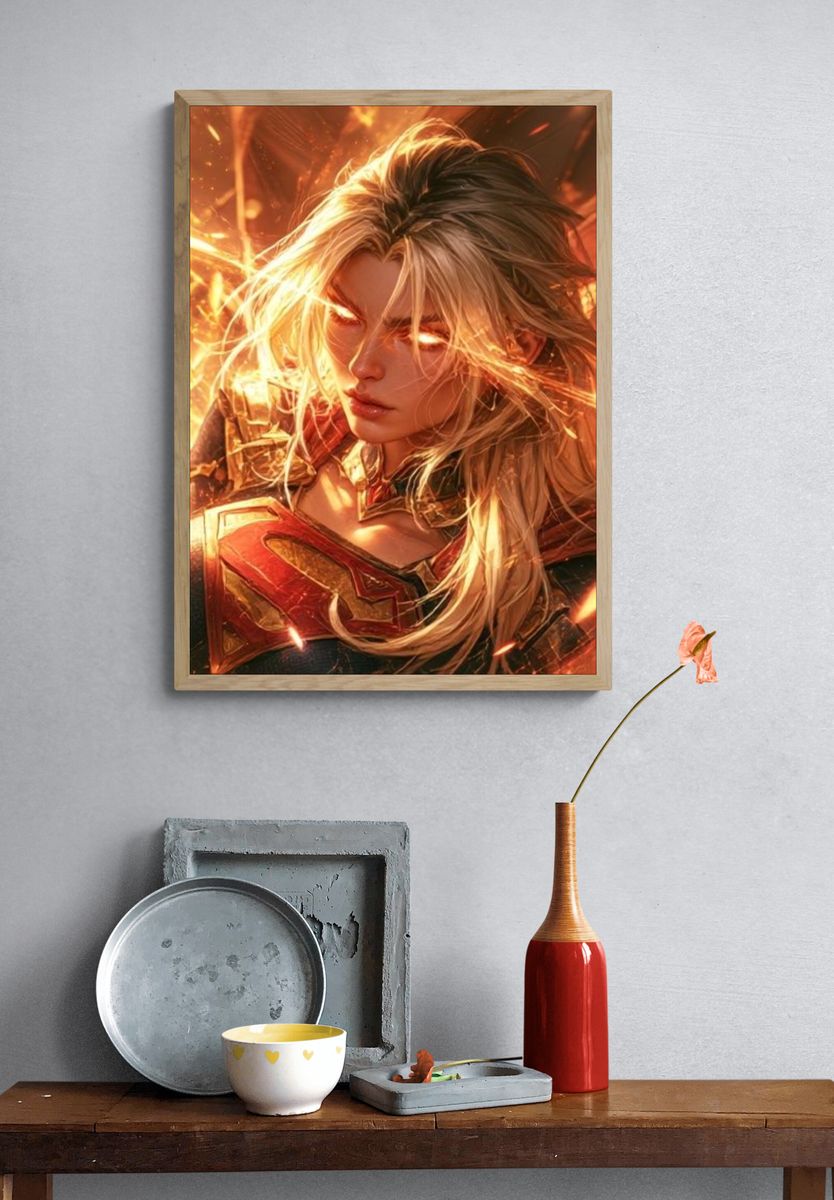 Blazing Heroine Digital Art Poster. — room view 3