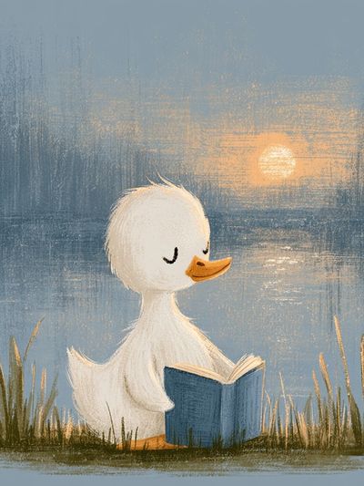Reading Duck at Sunset Poster.