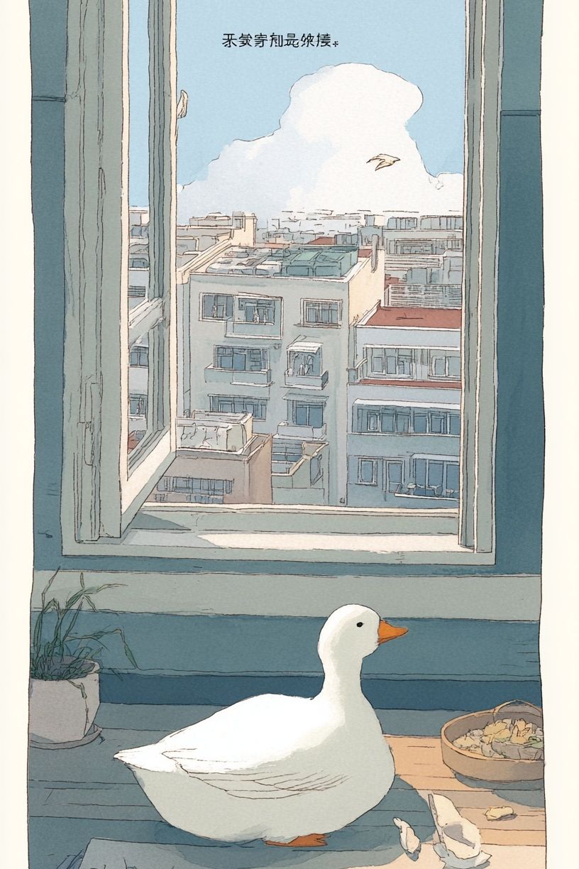 Duck by the Window Illustration Poster. poster detail