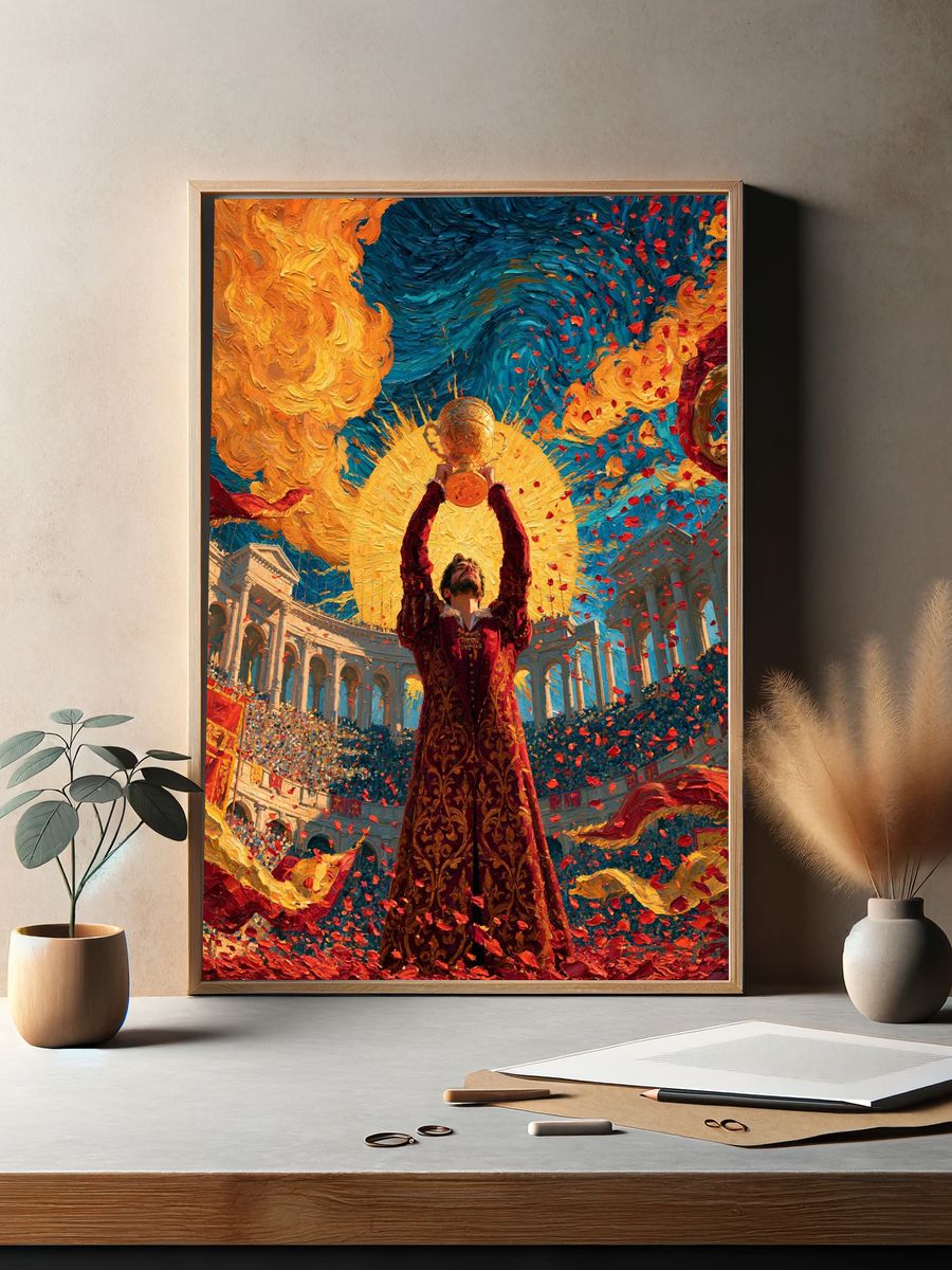 Champion Trophy Celebration Illustration Poster. — room view 2