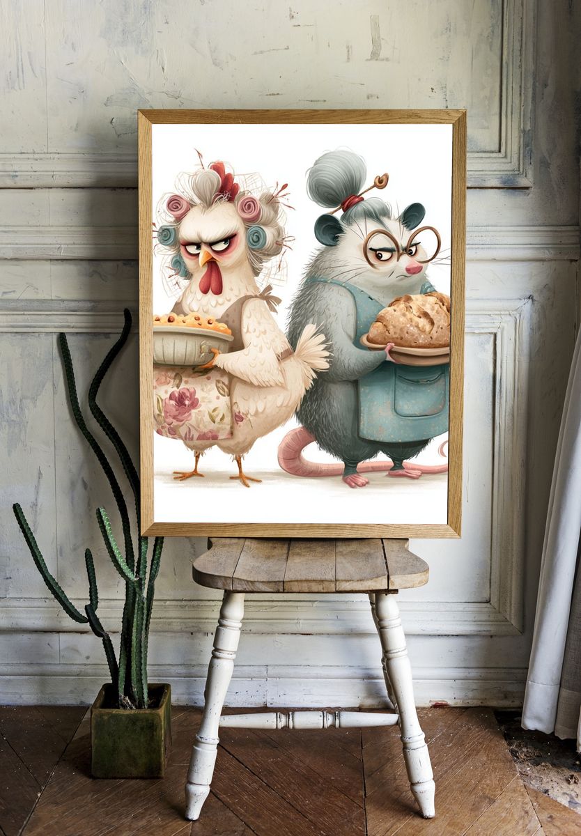 Baker Birds and Mouse Illustration Poster. — room view 1