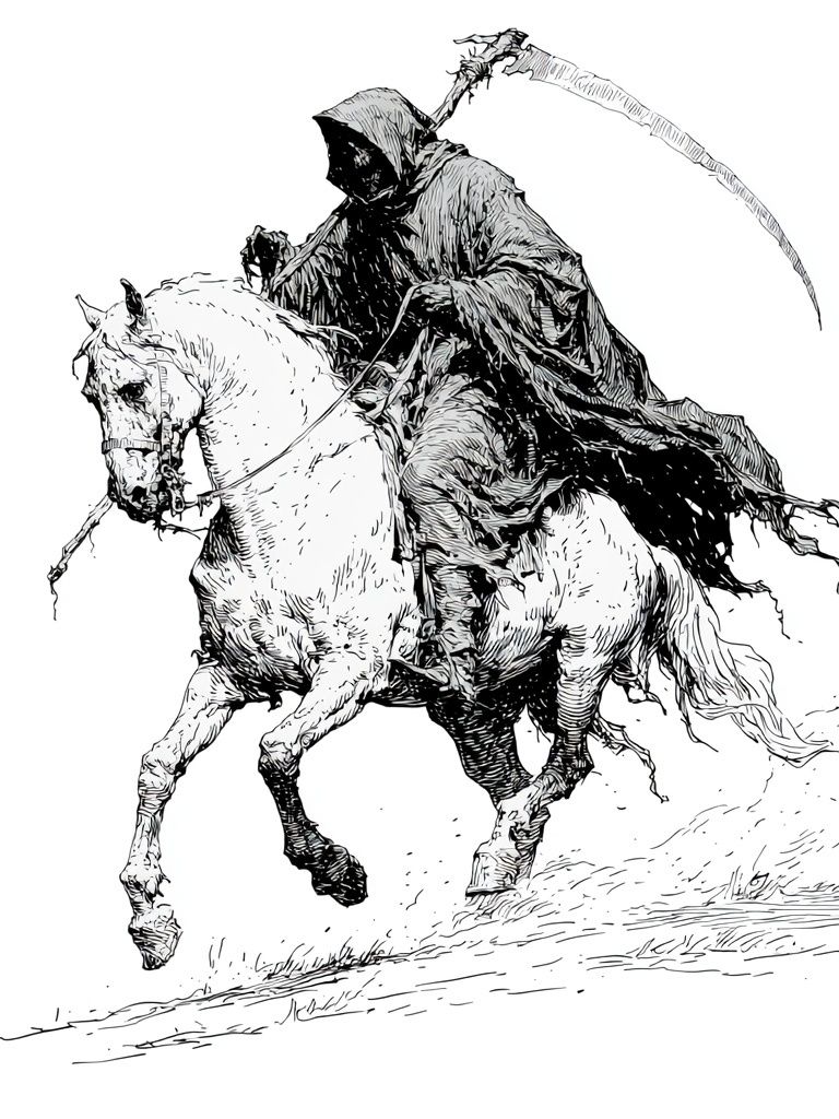 Grim Reaper on Horse Illustration Poster. poster detail