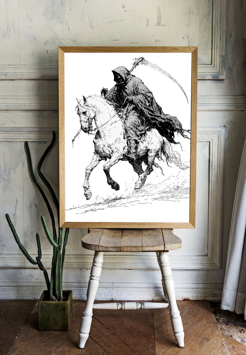 Grim Reaper on Horse Illustration Poster. — room view 1