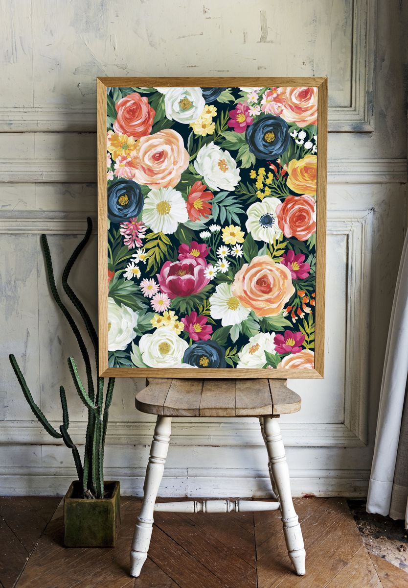 Floral Garden Pattern Illustration Poster. — room view 1