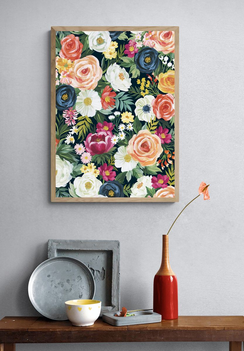 Floral Garden Pattern Illustration Poster. — room view 3