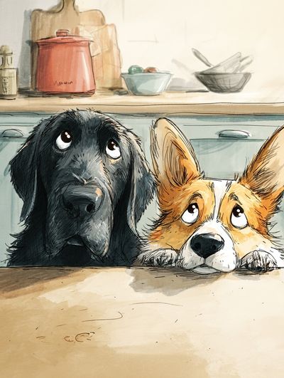 Curious Dogs Kitchen Illustration Poster. poster print