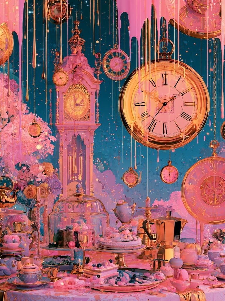 Dreamy Clock Garden Illustration Poster. poster — illustration art