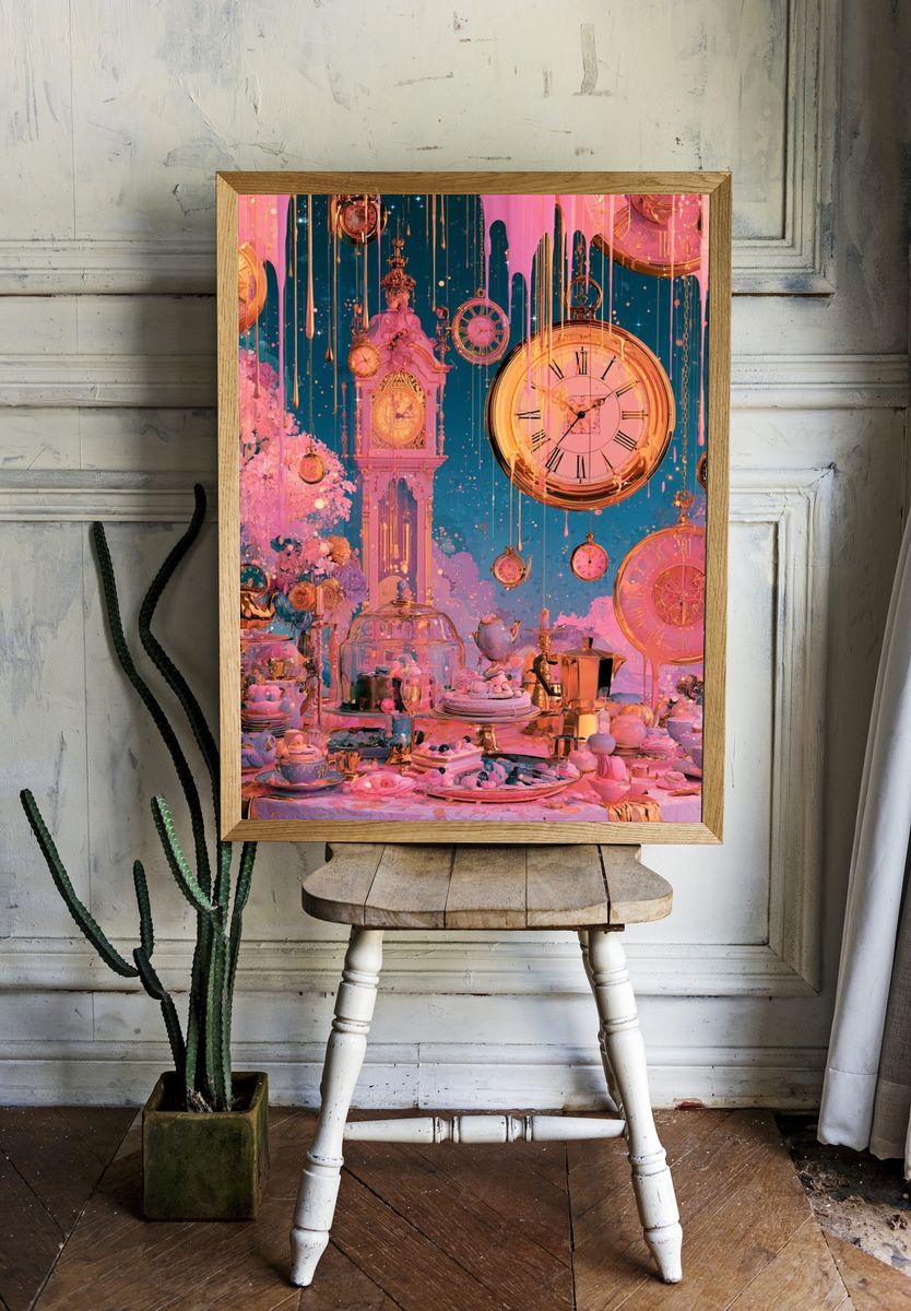 Dreamy Clock Garden Illustration Poster. — room view 1
