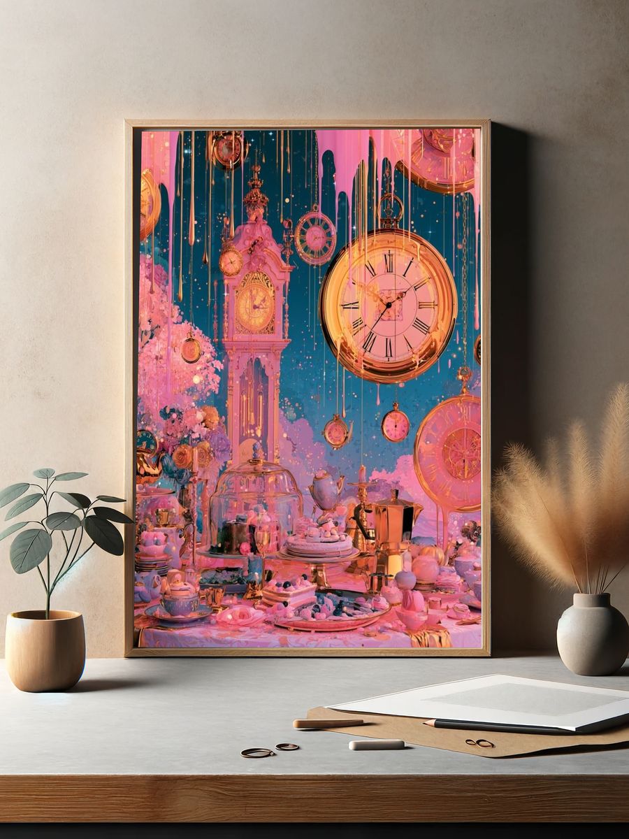 Dreamy Clock Garden Illustration Poster. — room view 2