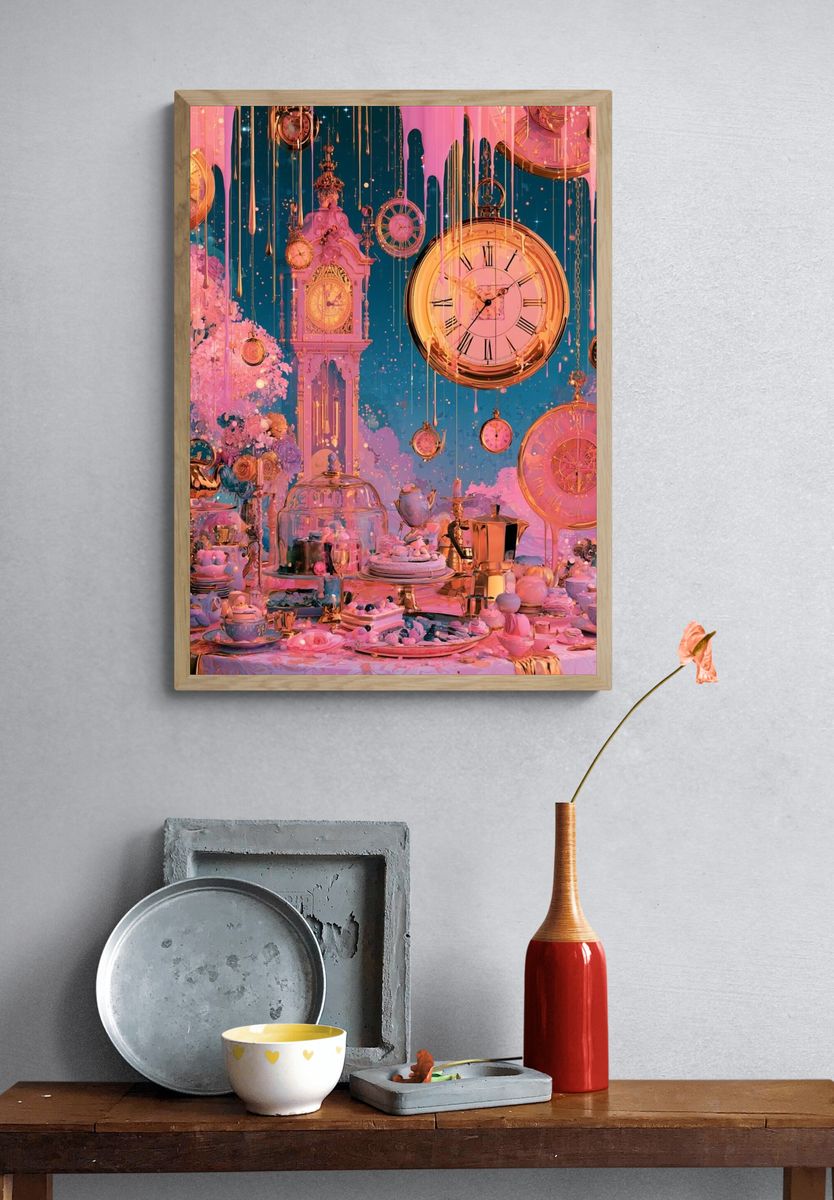 Dreamy Clock Garden Illustration Poster. — room view 3