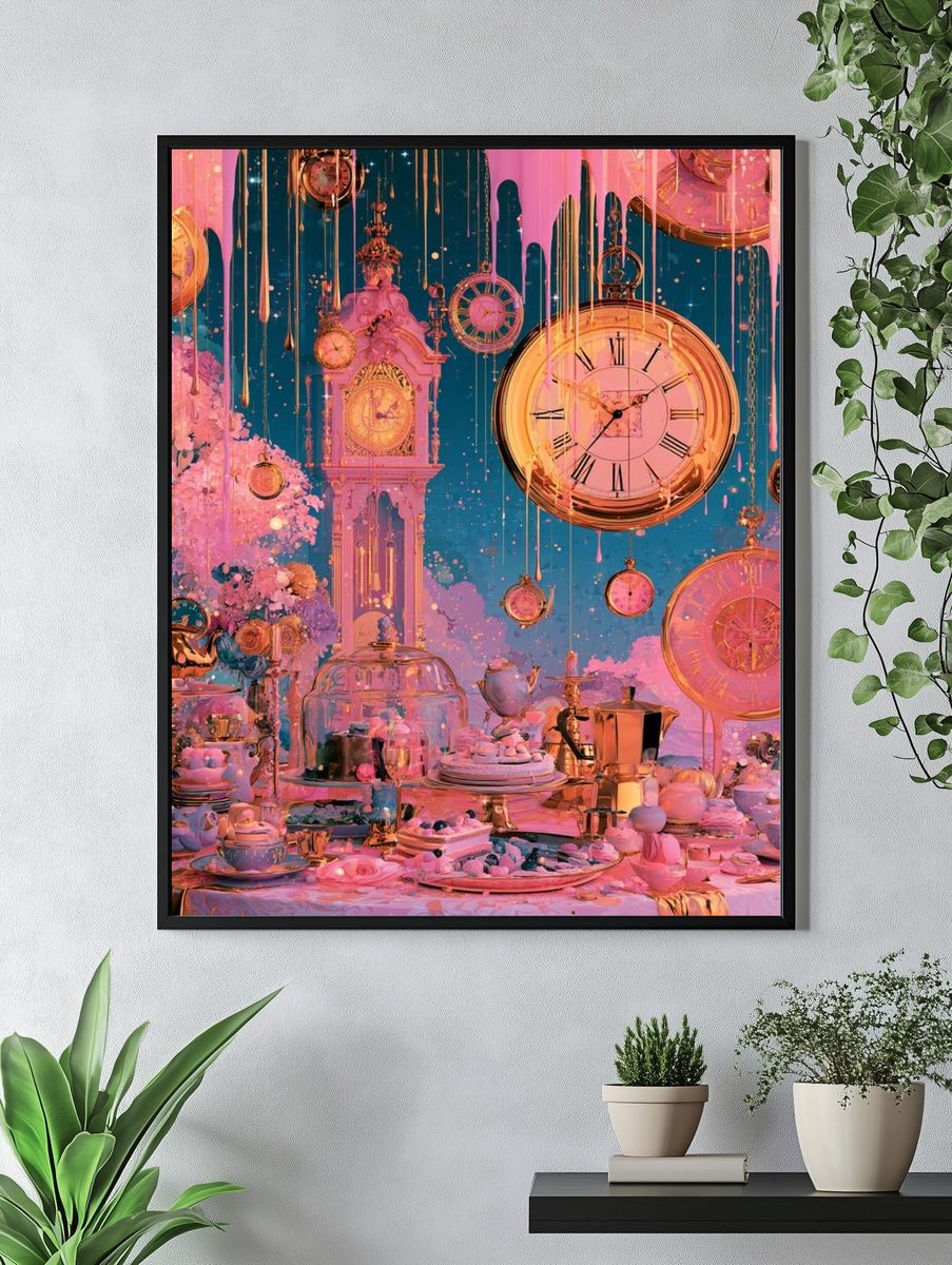 Dreamy Clock Garden Illustration Poster. — room view 4