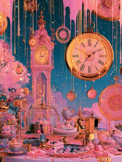 Dreamy Clock Garden Illustration Poster.