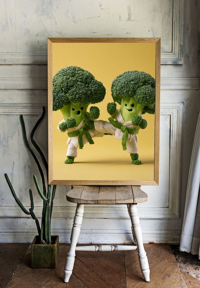 Broccoli Karate Duo Illustration Poster. room preview