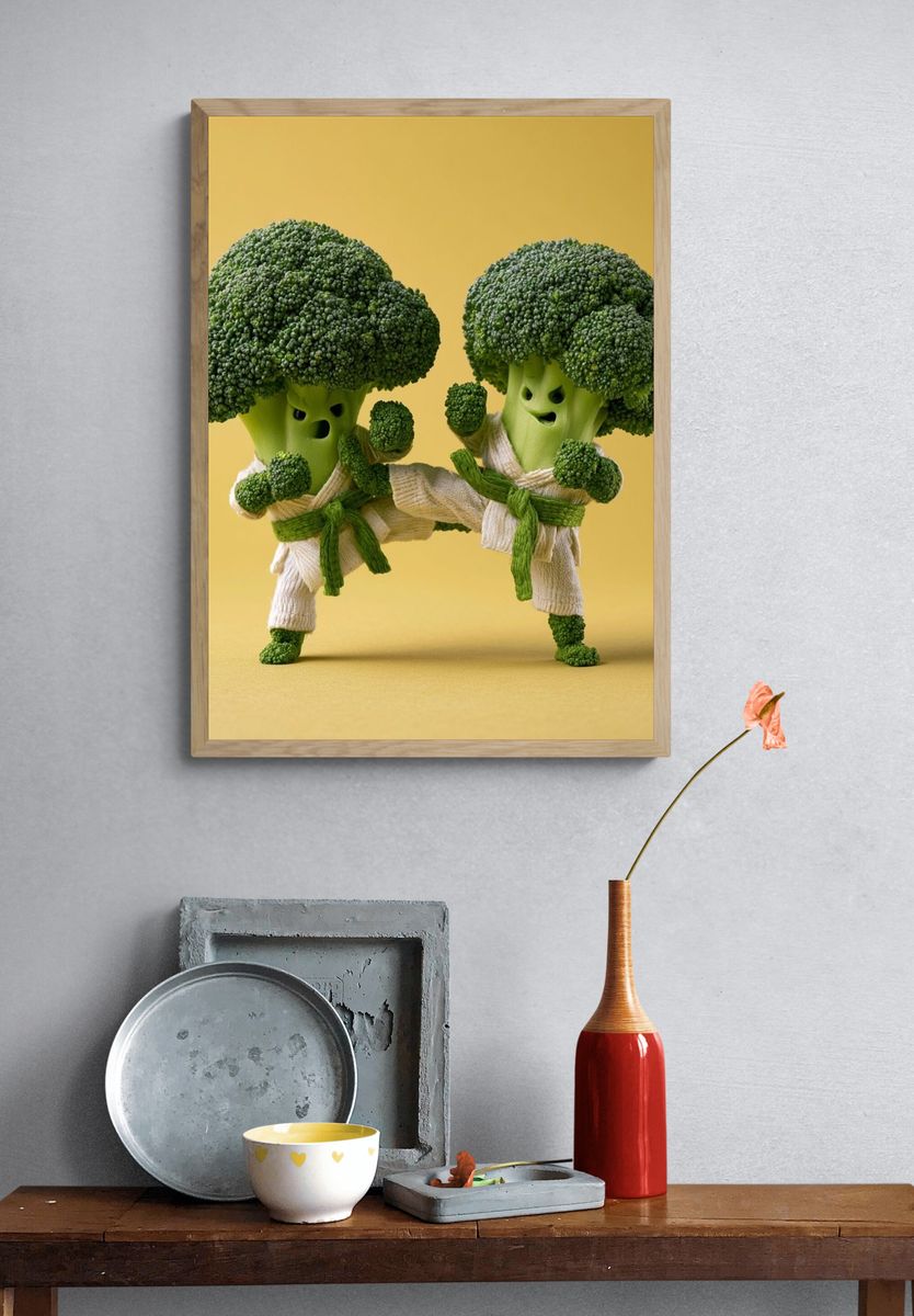 Broccoli Karate Duo Illustration Poster. — room view 3