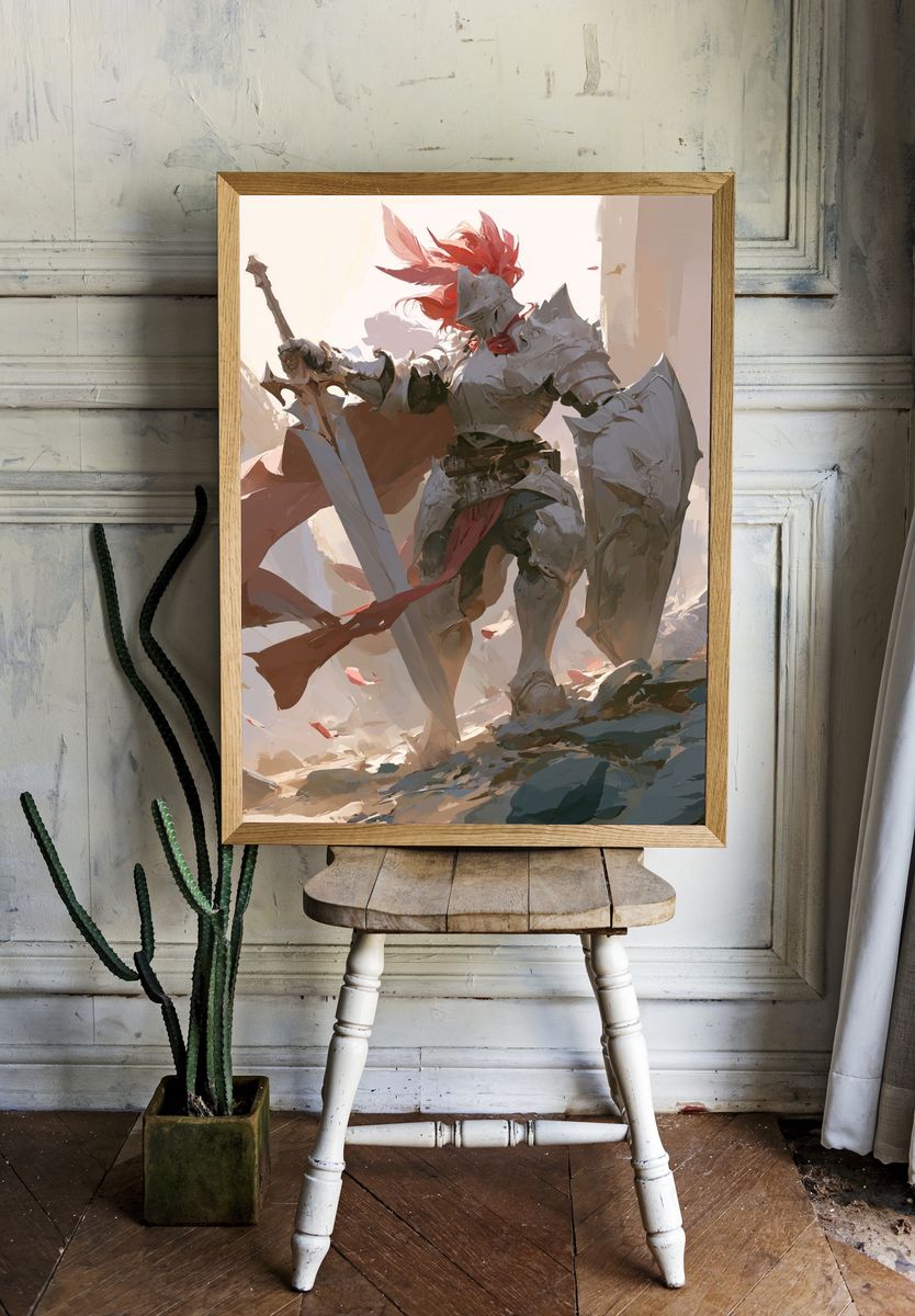 Armored Knight Battle Illustration Poster. room preview