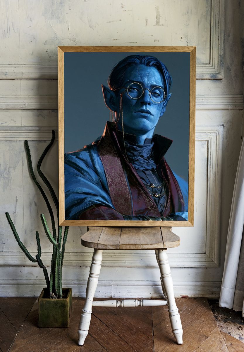 Blue Elf Portrait Illustration Poster. room preview