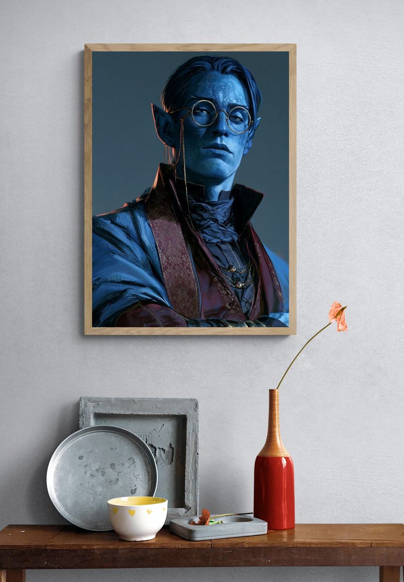 Blue Elf Portrait Illustration Poster. — room view 3