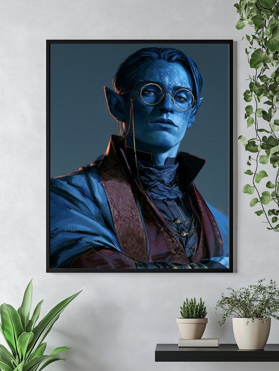 Blue Elf Portrait Illustration Poster. — room view 4