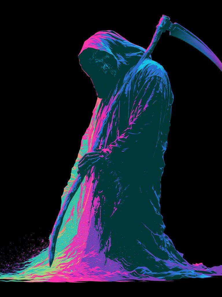 Neon Grim Reaper Digital Art Poster. poster — illustration art
