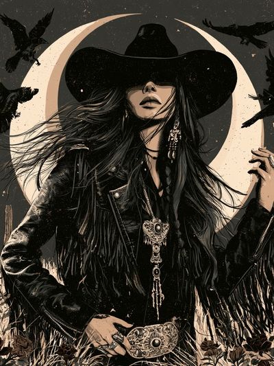 Gothic Cowgirl Moon Poster. poster