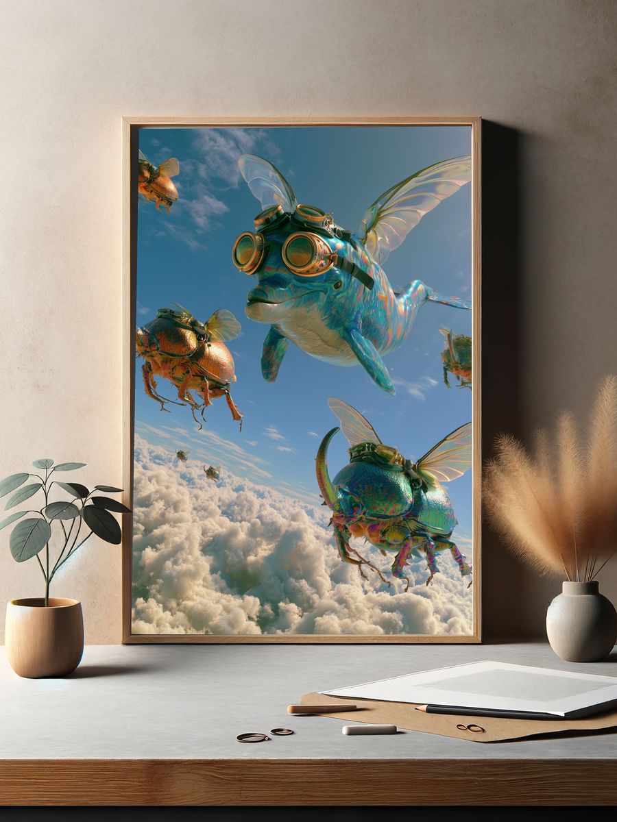 Flying Beetles in the Sky Poster. — room view 2