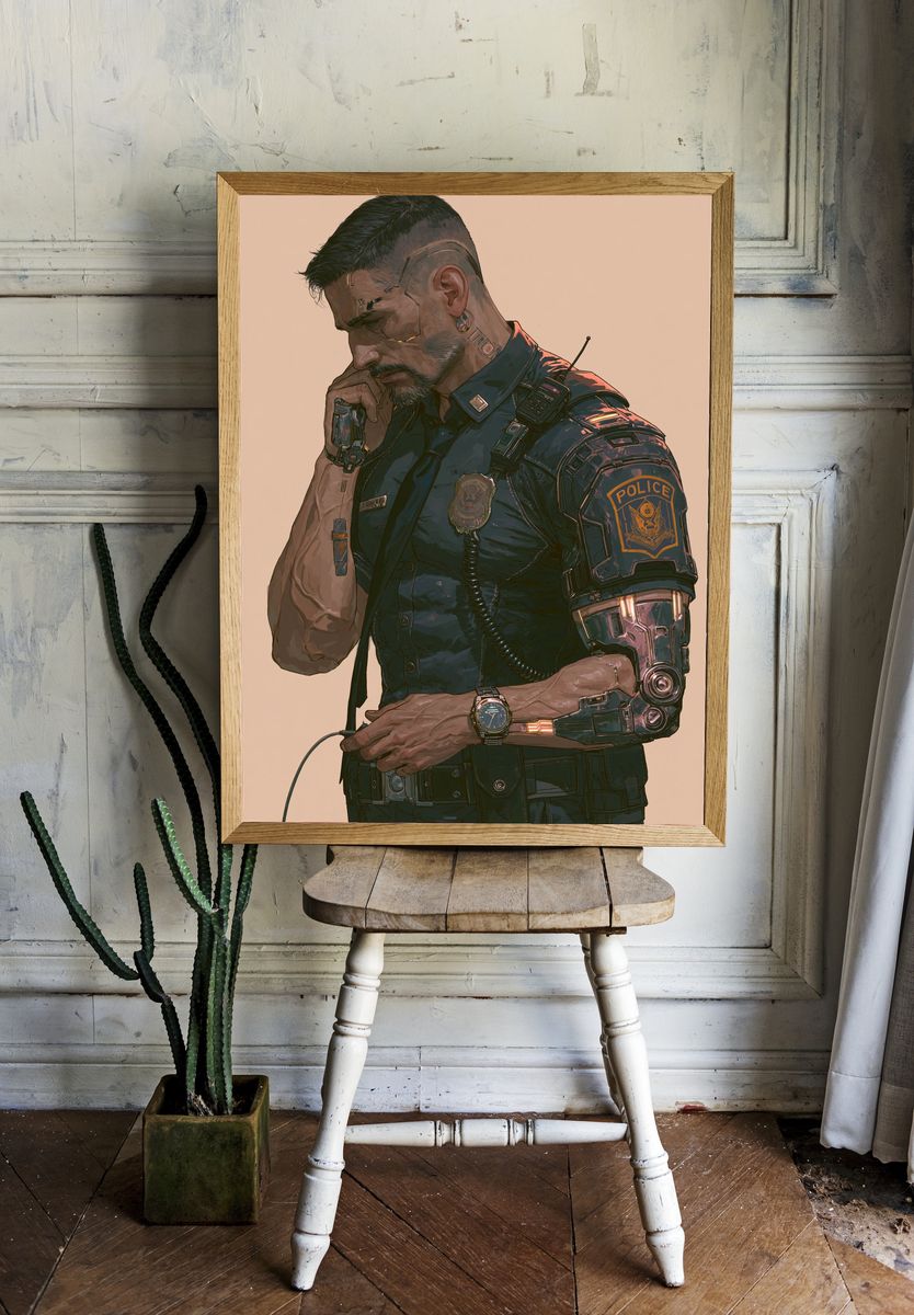 Cyberpunk Police Officer Print. — room view 1