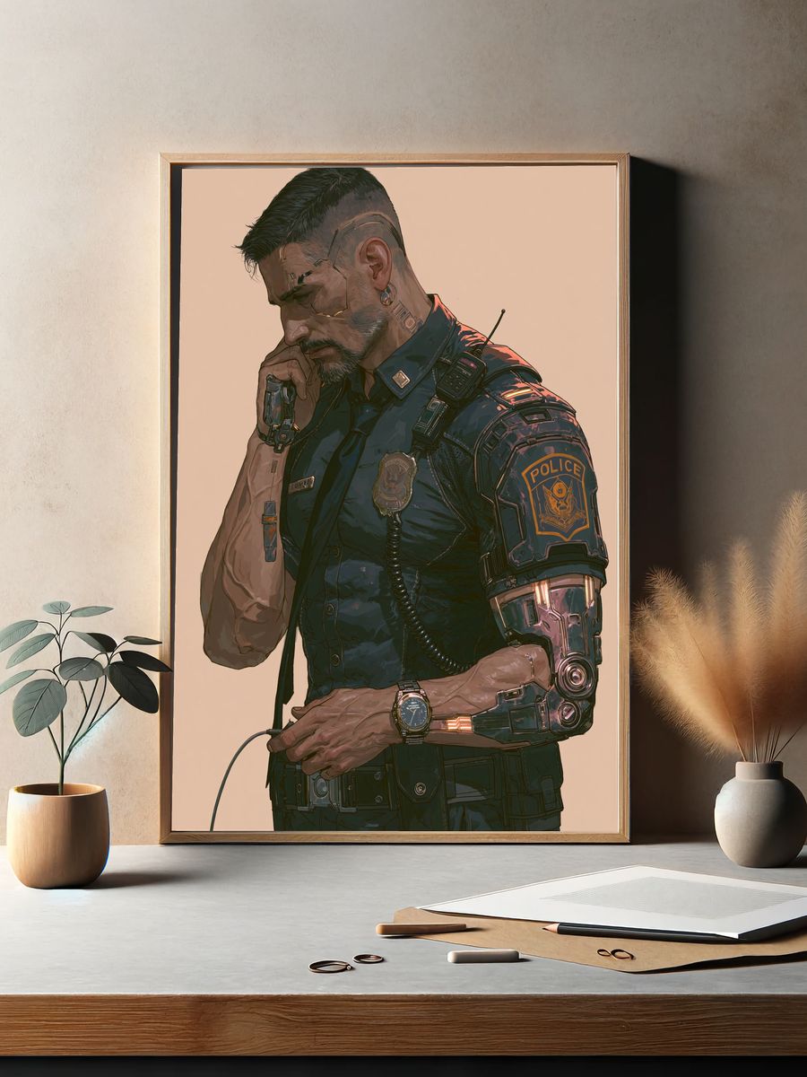Cyberpunk Police Officer Print. — room view 2