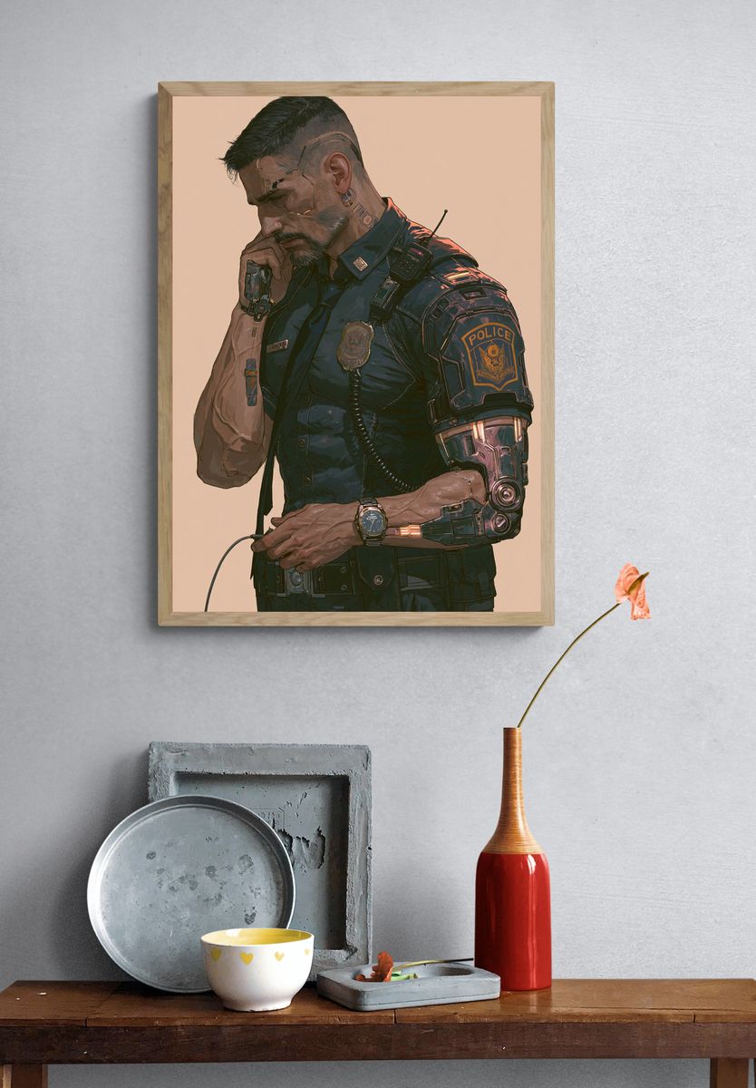 Cyberpunk Police Officer Print. — room view 3