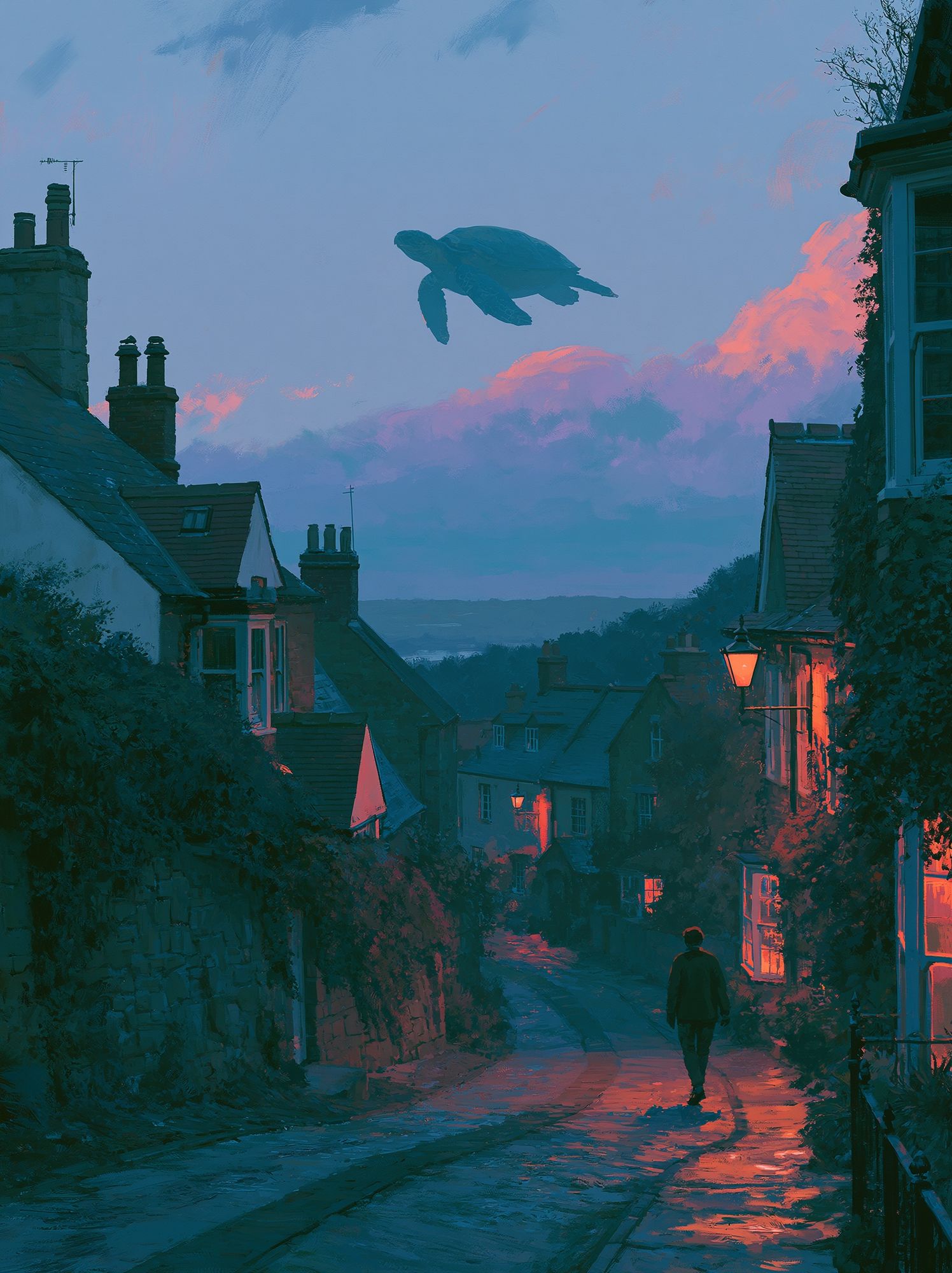 Moonlit Turtle Village Illustration Poster. poster — illustration art