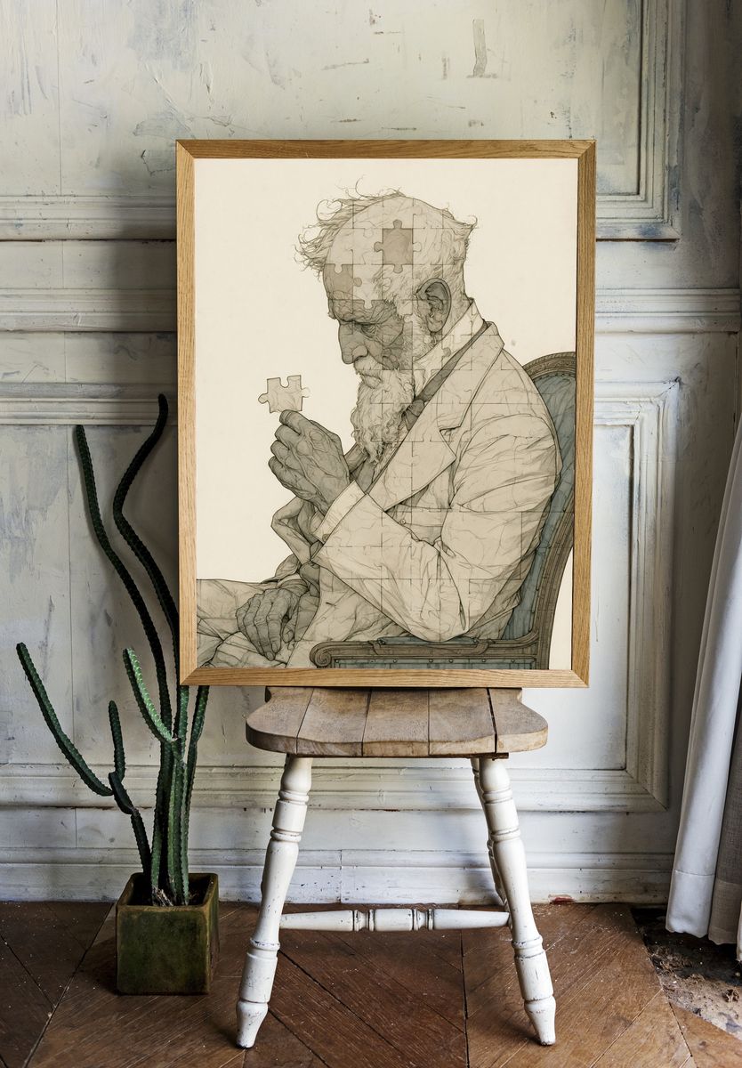 Puzzle Portrait Illustration Print. — room view 1