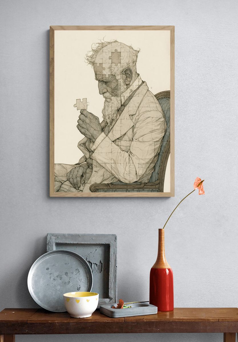 Puzzle Portrait Illustration Print. — room view 3