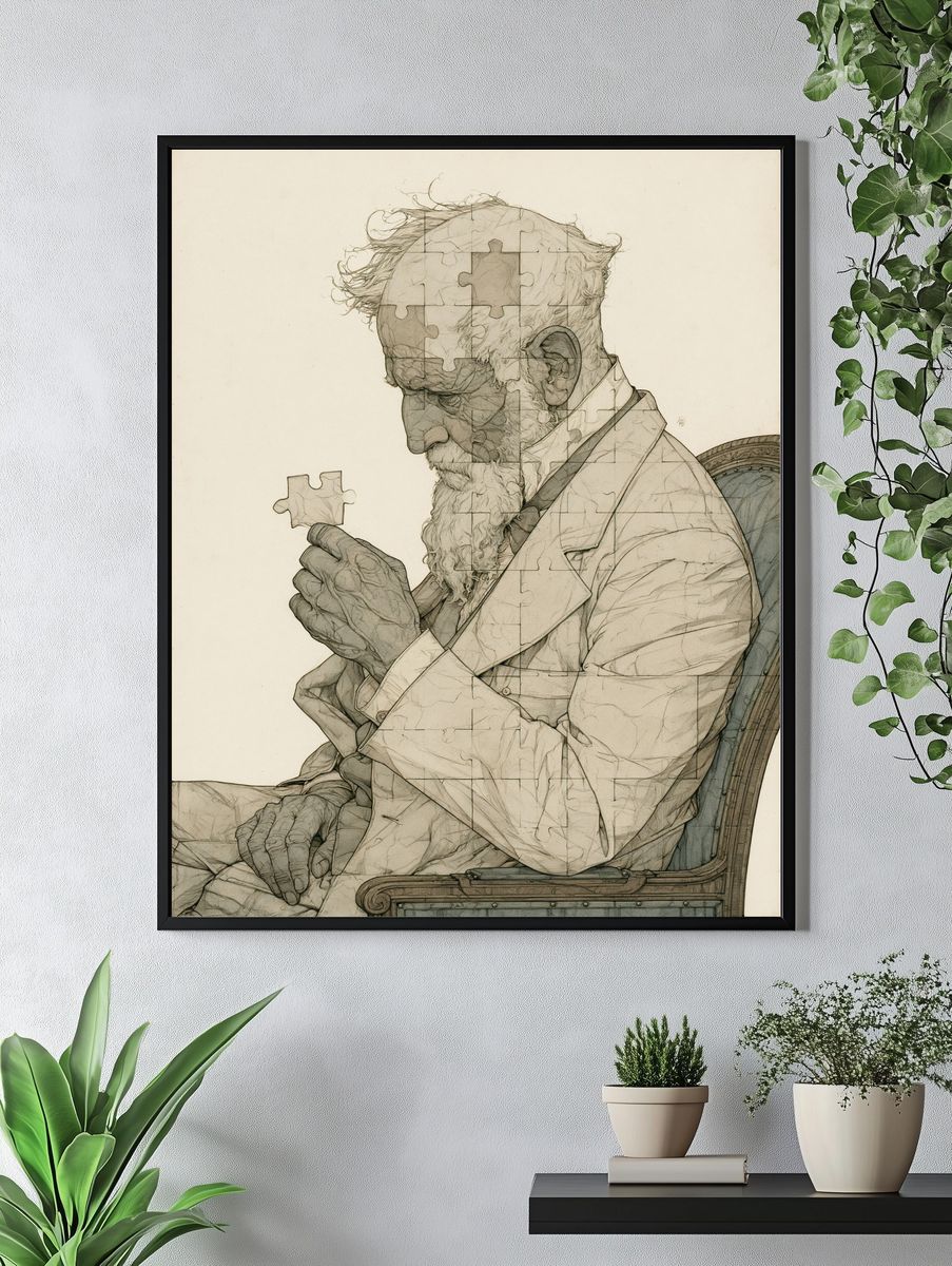 Puzzle Portrait Illustration Print. — room view 4