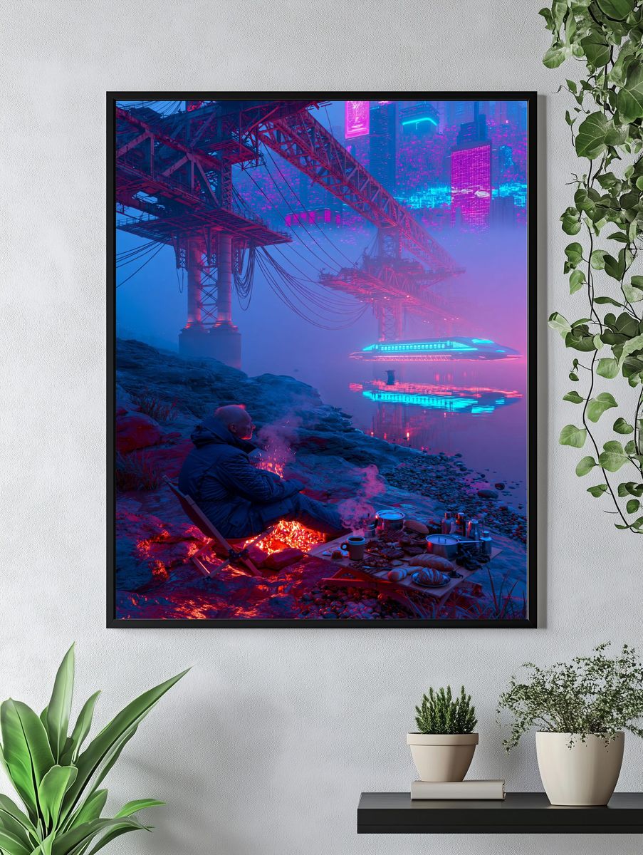 Neon Cyberpunk Riverside Poster. — room view 4