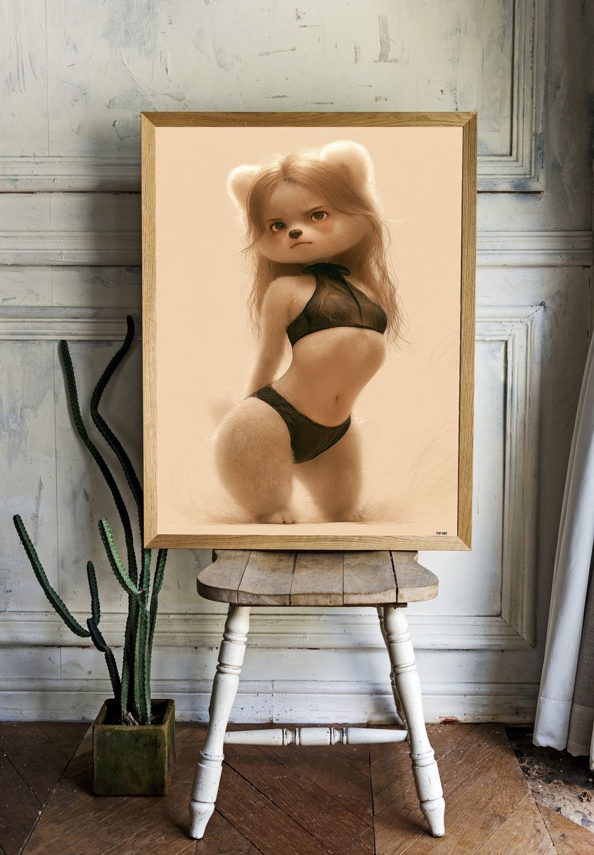 Anthropomorphic Bear Girl Illustration Poster. — room view 1