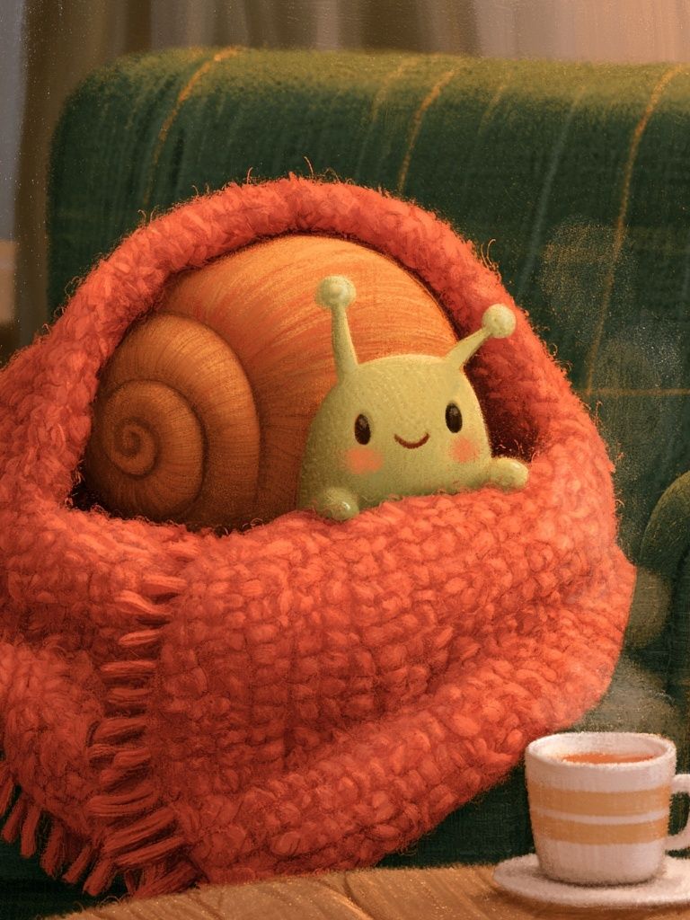 Snail in Cozy Blanket Illustration Poster. poster detail
